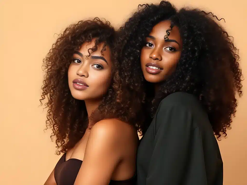 deux femmes avec des cheveux bouclés